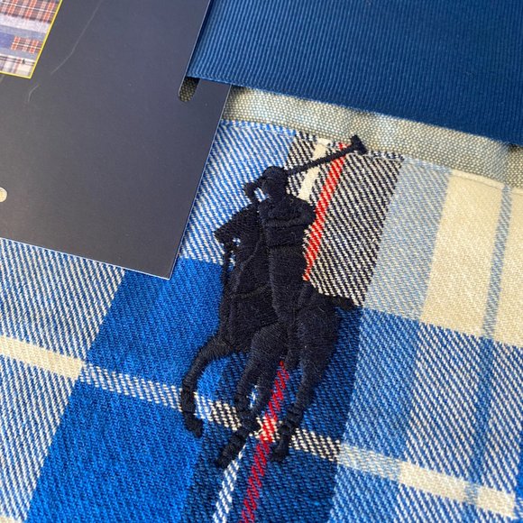 Polo Ralph Lauren Ramsey Patchwork Flag 100% Cotton Denim Blue Throw Blanket - Picture 5 of 11